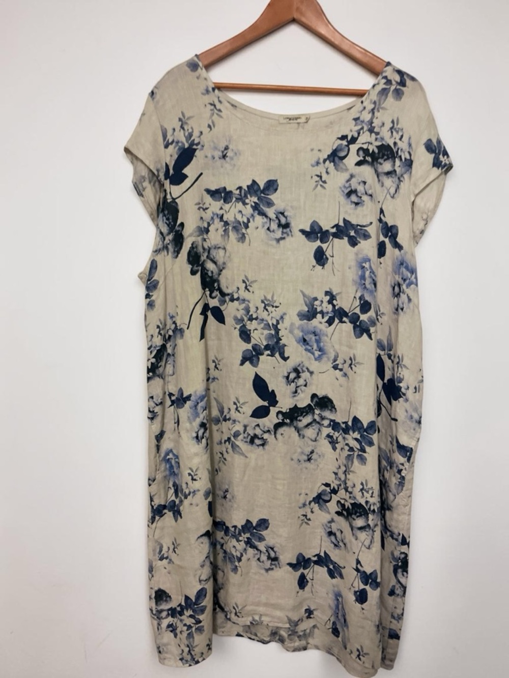 Lungo L'Arno Linen Flower Print 42" Long Dress w/ Ribbed Knit Side Panels  sz 3x